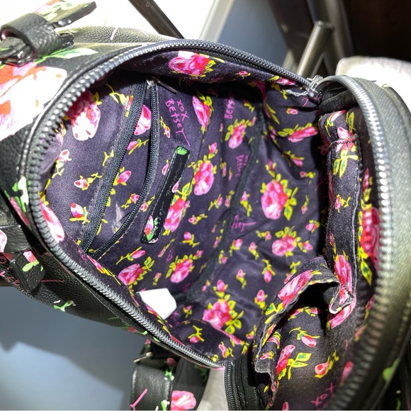 Betsey Johnson Floral Black Mini Backpack with Pink Accents - Picture 7 of 12